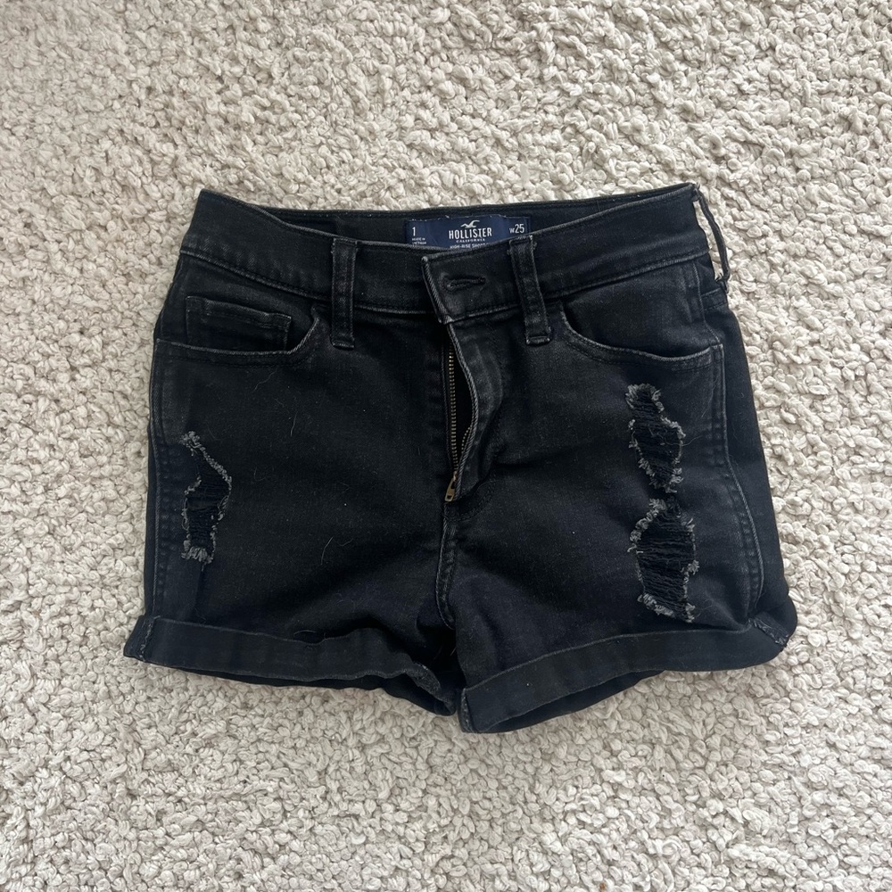 Black distressed hollister jean shorts